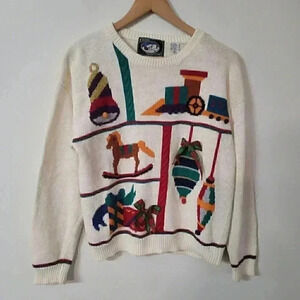 Vintage Holiday Traditions Cotton Blend Crewneck Pullover Women's Sweater M